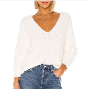 Free People Finders Keepers V-Neck Sweater Small Organic Cotton White Oversized
